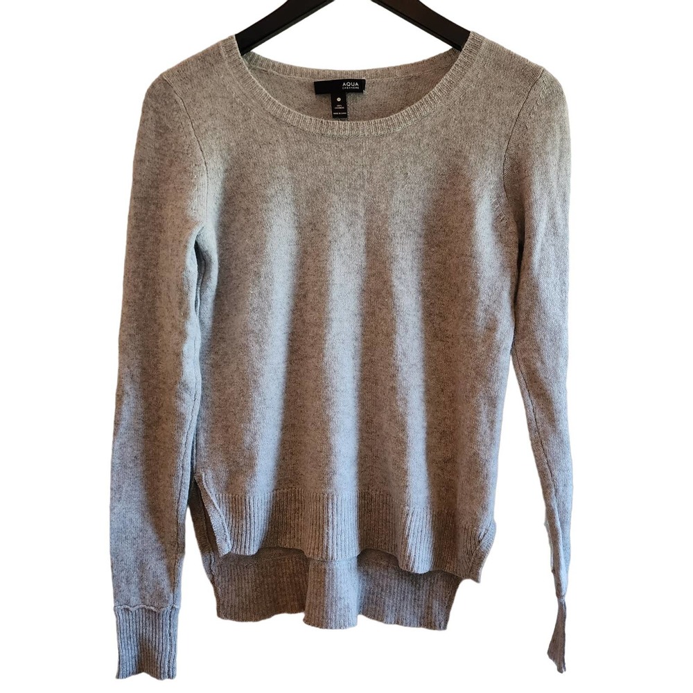 AQUA Bloomies Scoop Neck Knit Cashmere Long Sleeve Gray Sweater Women's Medium